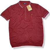 View Item Farah Vintage Knitted Polo with Textured Panel Red 